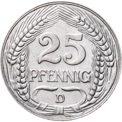 купить Германия 25 пфеннигов (pfennig) 1909 D