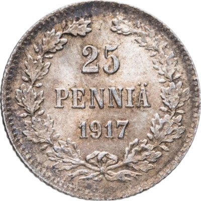 купить 25 пенни (pennia) 1917 S гербовый орёл без корон, Российская Финляндия
