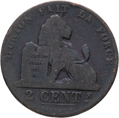 купить Бельгия 2 сантима (centimes) 1862 Надпись на французском - 'DES BELGES'