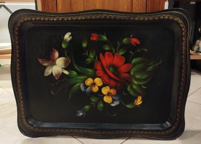 купить Поднос прямоугольной формы с цветочным декором, металл, роспись, Жостовская фабрика декоративной росписи, СССР, 1970-1990 гг.