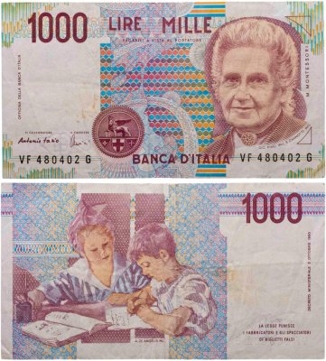 купить Италия 1000 лир 1990 "Мария Монтессори. Школа Монтессори"