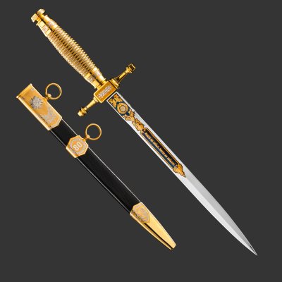 купить Кортик "80 лет Победы", сталь, латунь, дерево, кожа, золочение; в деревянном подарочном коробе с бархатным ложементом, Российская Федерация, 2025 г.