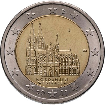 купить Германия 2 евро (euro) 2011 "Федеральные земли Германии - Кёльнский собор, Северный Рейн — Вестфалия", знак монетного двора "J" - Гамбург