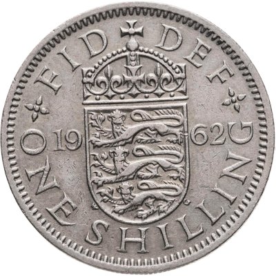 купить Великобритания 1 шиллинг (shilling) 1962 Английский герб - 3 льва внутри коронованного щита