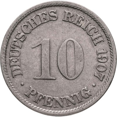 купить Германия 10 пфеннигов 1907, знак монетного двора: "F" -Штутгарт