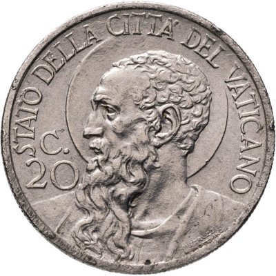 купить Ватикан 20 чентезимо (centesimi) 1937