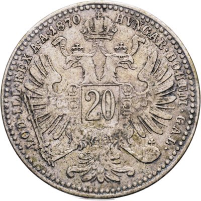 купить Австро-Венгрия 20 крейцеров (kreuzer) 1870 для Австрии
