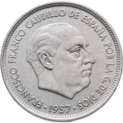 купить Испания 50 песет 1957 (71 внутри звезды)