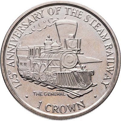 купить Остров Мэн 1 крона (crown) 1998 "125 лет паровой железной дороге - паровоз "The General"