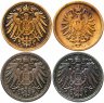 Купить Германия (Германская империя) 1 пфенниг 1875-1904 набор из 4 монет.