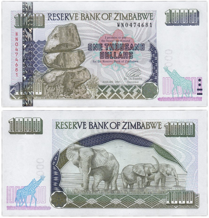 купить Зимбабве 1000 долларов 2003 (Pick 12)