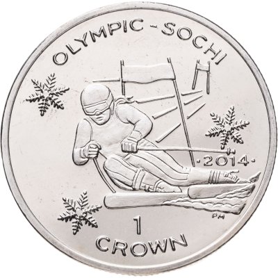 купить Остров Мэн 1 крона (crown) 2014 "XXII зимние Олимпийские Игры, Сочи 2014 - Горнолыжный спорт"