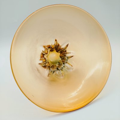 купить Ваза (конфетница) необычной формы с бирюзовым оттенком, стекло, гутная техника, Чехословакия, 1960-1980 гг.