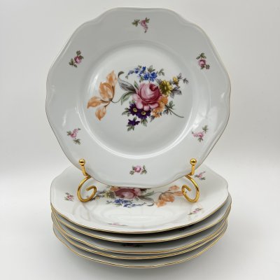 купить Набор обеденных тарелок "Мейсенский букет" на 6 персон, фарфор, деколь, золочение, Bohemia (Neurohlau), Чехословакия, 1970-1990 гг.