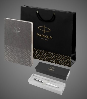 Купить Подарочный набор: Шариковая ручка Parker Jotter K60, цвет: White и Ежедневник недатированный, серый, Металлы: нержавеющая сталь, пластик, 2026 г.