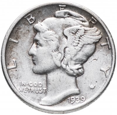 Купить США 10 центов (дайм, one dime) 1939 Mercury Dime