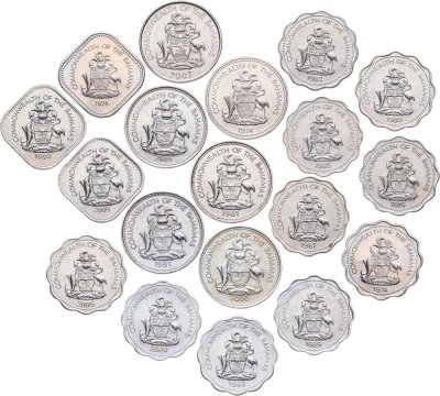 купить Багамские острова набор монет 10, 15 и 25 центов 1974-2007 (19 штук)