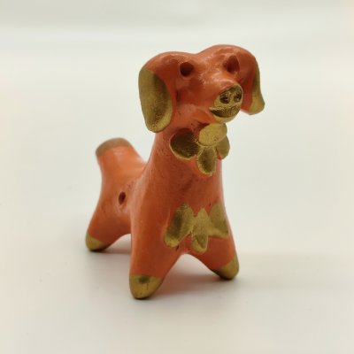 купить Игрушка-свистулька "Собачка" (Абашевская), глина, роспись, золочение, СССР, 1980-1990 гг.