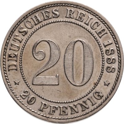 купить Германия 20 пфеннигов (pfennig) 1888 Знак монетного двора: "A" - Берлин
