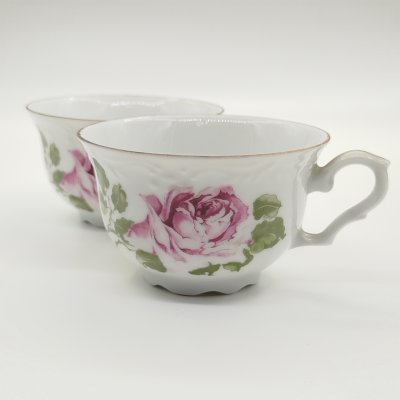 купить Пара чашек с декором в виде розы, фарфор, деколь, золочение, Karolina (Фарфоровая мануфактура «Каролина», Польша), Польша, 1954-1990 гг.