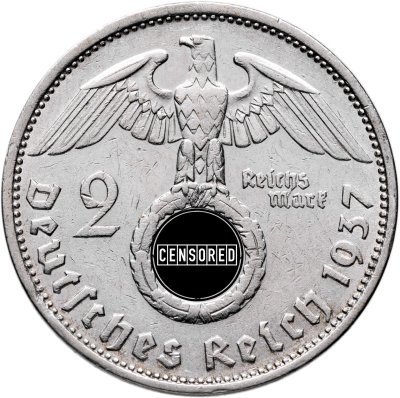 купить Германия, Третий Рейх 2 рейхсмарки 1937, знак монетного двора "F"