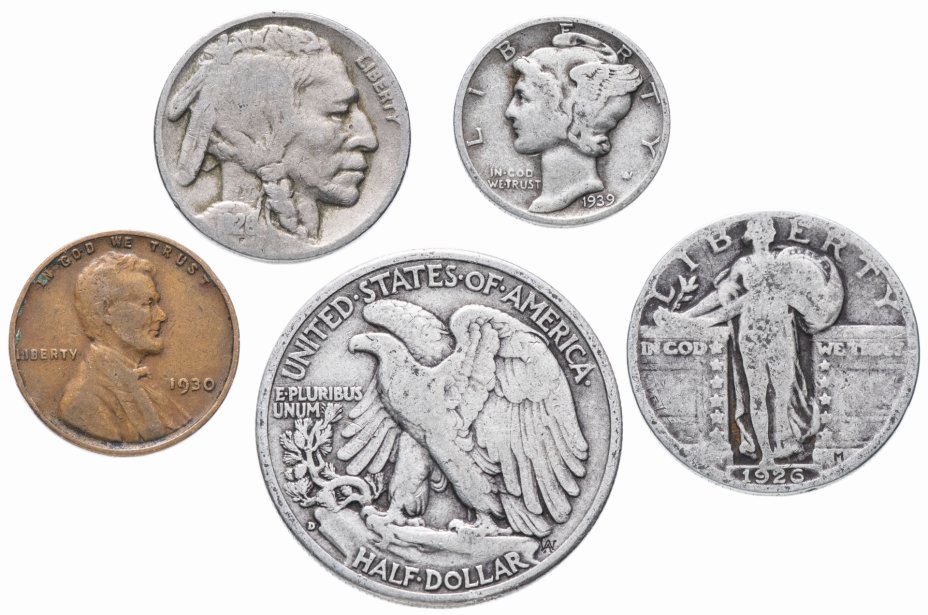 купить США комплект из 5 монет от 1 до 50 центов 1930-1945 гг.