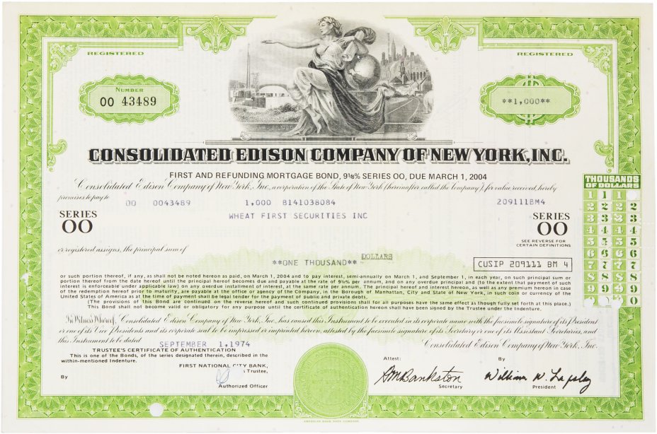 купить Акция США CONSOLIDATED EDISON COMPANY OF NEW YORK, INC., 1974 г.
