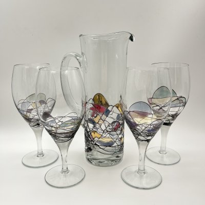 купить Кувшин с комплектом бокалов на 4 персоны с витражным декором, стекло, роспись, Европа, 1990-2010 гг.