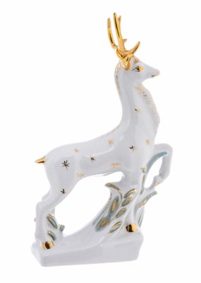Купить Статуэтка "Олень", фарфор, роспись, золочение, Полонский ЗХК, автор М. Моцак, СССР, 1973-1991 гг.