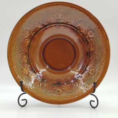 купить Блюдо сервировочное, украшенное имитацией плетёнки вдоль борта, керамика, глазурь, СССР, 1970-1990 гг.