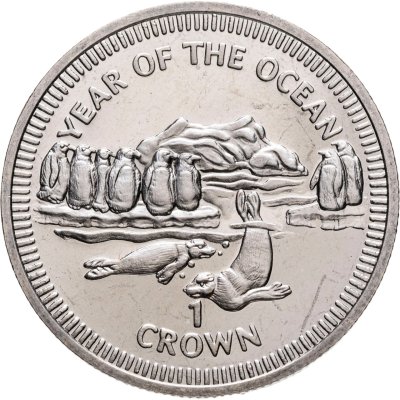 купить Остров Мэн 1 крона (crown) 1998 "Год океанов - пингвины и морские котики"