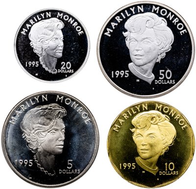 купить Маршалловы острова набор 5,10,20,50 долларов 1995 «Мэрилин Монро» из 4 монет