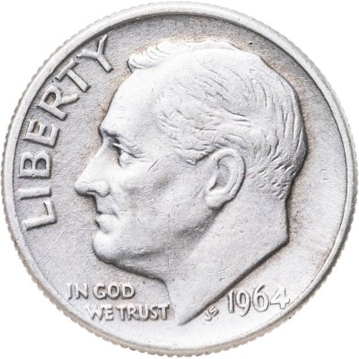 купить США 10 центов (дайм, one dime) 1964 D Silver Roosevelt Dime (Рузвельт) знак монетного двора "D" - Денвер