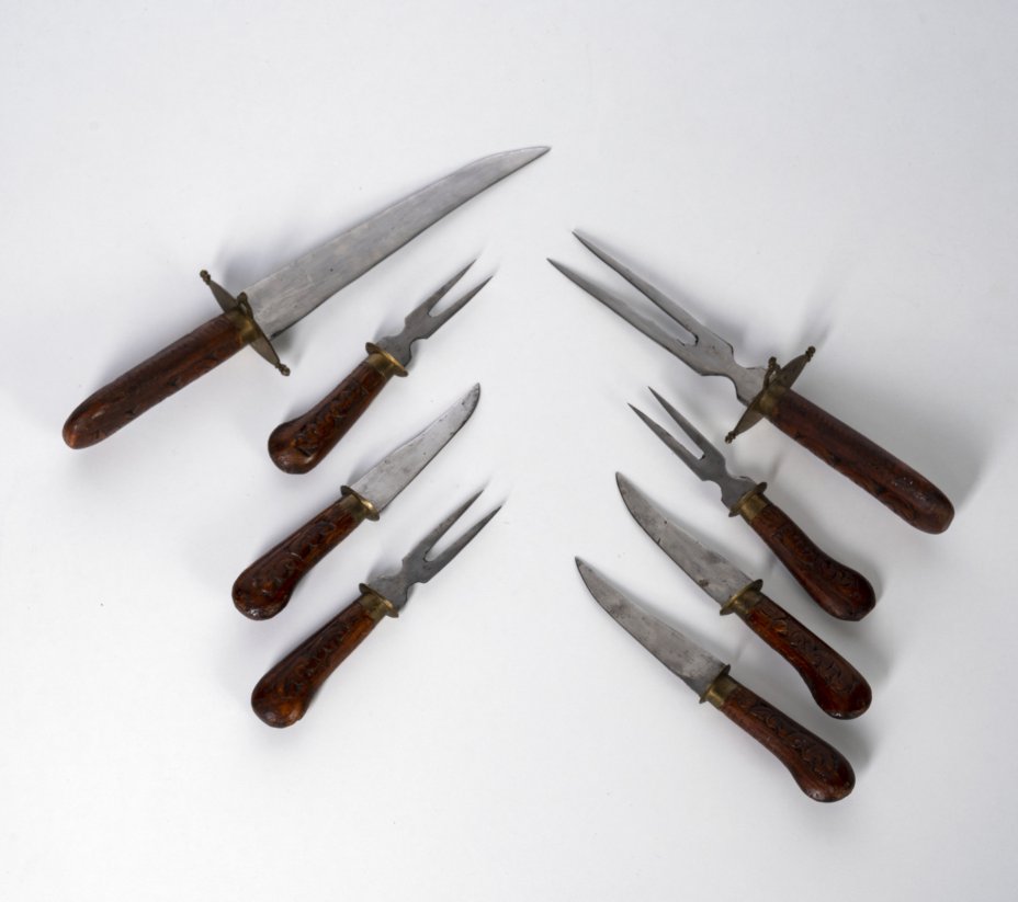 Набор для разделки мяса на подставке, дерево, резьба, ручная работа ...