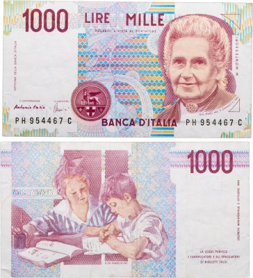 купить Италия 1000 Лир 1990 "Мария Монтессори. Школа Монтессори"
