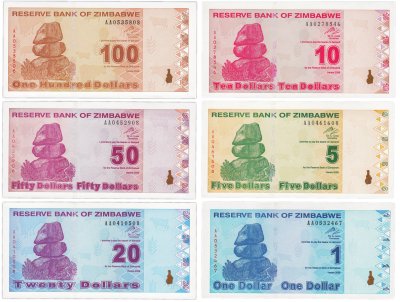 купить Зимбабве из 6 банкнот 1-5-10-20-50-100 долларов 2009