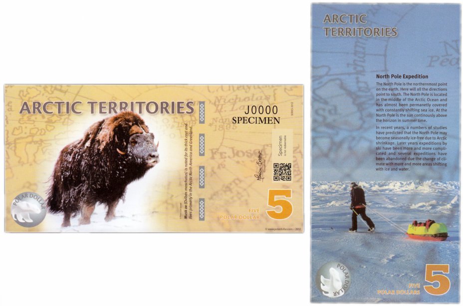 купить Арктические территории (Арктика) 5 долларов 2012 (образец) полимер