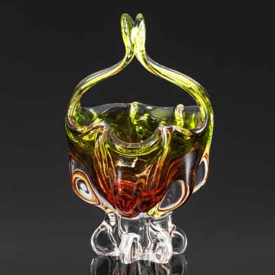 купить Конфетница в форме корзины с градиентом от коричневого к зеленому, стекло, гутная техника, Egermann, Чехословакия, 1970-1990 гг.