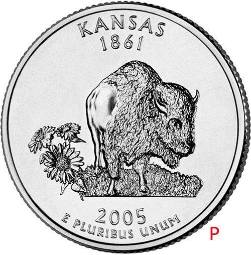 купить США 25 центов (квотер) 2005 P — штат Канзас