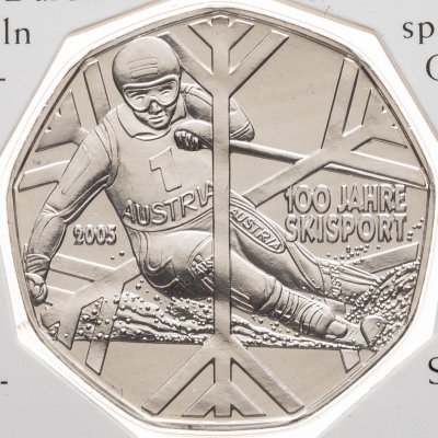 купить Австрия 5 евро (euro) 2005 "100 лет лыжному спорту" в буклете