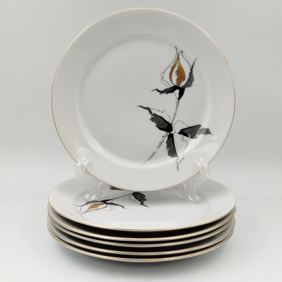 купить Набор десертных тарелок из сервиза "Роза", фарфор, деколь, золочение, Freiberg Porzellan, Германия, 1957-1972 гг.