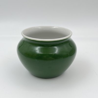 купить Горшочек зеленого цвета (для сметаны или соли), фарфор, крытье, Дмитровский фарфоровый завод (ДФЗ Вербилки), СССР, 1954-1965 гг.