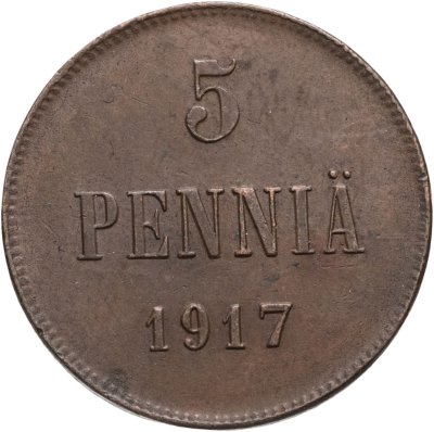 купить 5 пенни (pennia) 1917 с гербовым орлом, Российская Финляндия