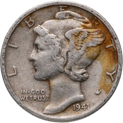 купить США 10 центов (дайм, one dime) 1941 Mercury Dime (дайм «Меркурий») без обозначения монетного двора