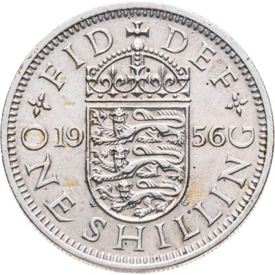 купить Великобритания 1 шиллинг (shilling) 1956 Английский герб - 3 льва внутри коронованного щита