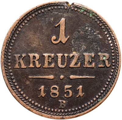 купить Австрия 1 крейцер (kreuzer) 1851, знак монетного двора "B" - Кремница