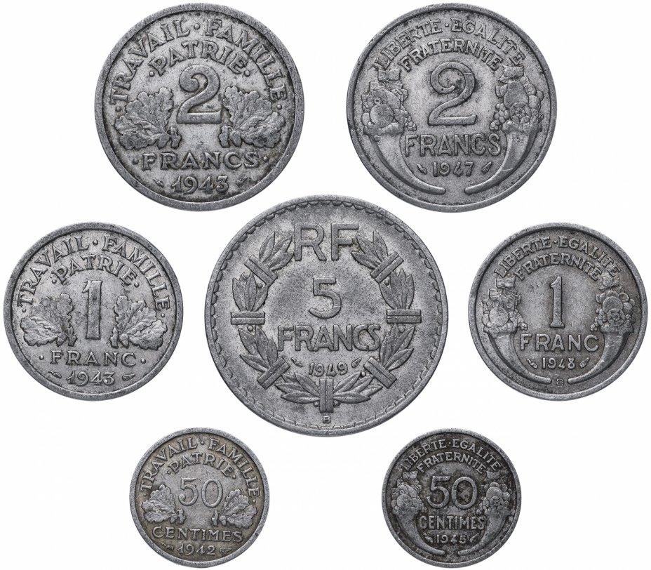 купить Франция набор монет 1941-1959 (7 монет)