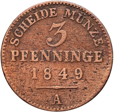 купить Германия, Пруссия 3 пфеннига 1849