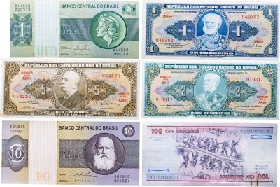 купить Бразилия набор из 6 банкнот 1, 2, 5, 10, 100 крузейро 1944-1990