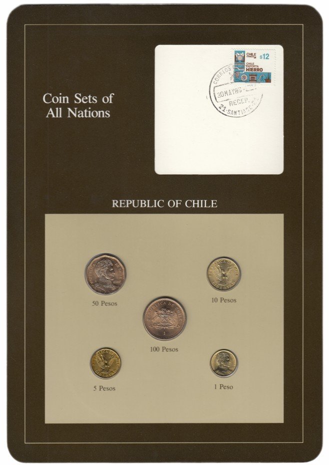 купить Серия "Наборы монет всех стран мира" - Чили (набор из 5 монет и 1 марки в буклете)
